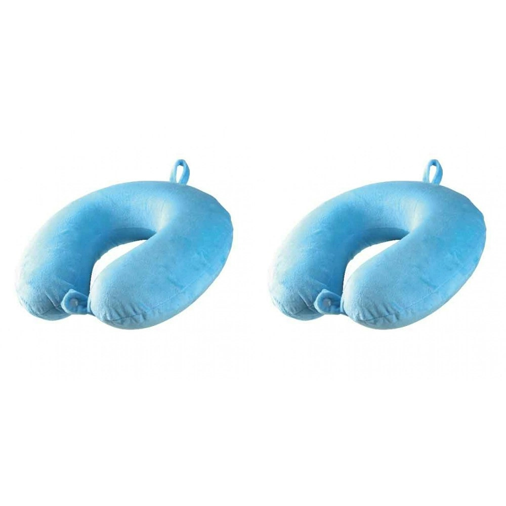 2x Laser Memory Foam Neck Travel Pillow Sleeping Support w/ Washable Cover Blue