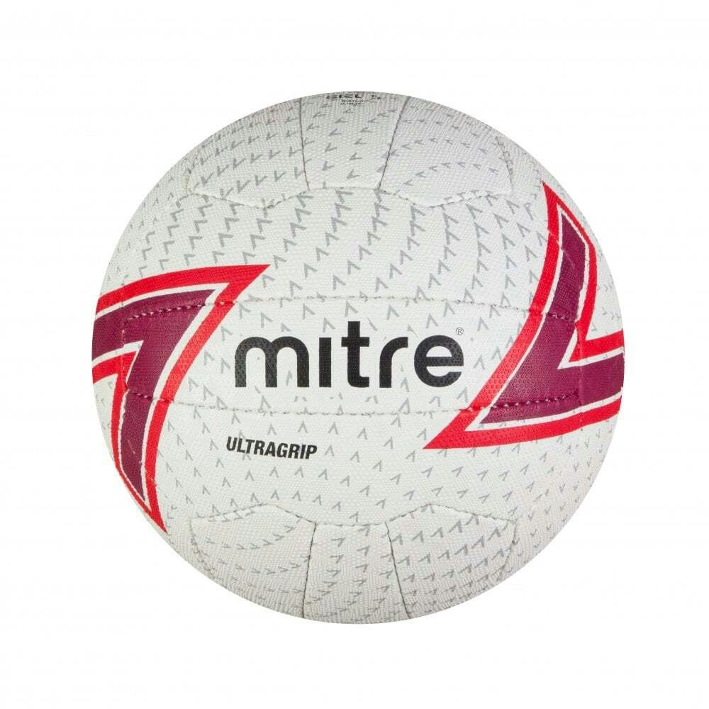 Mitre Ultragrip F18P Match Grade Pimpled Netball White/Red/Dkred/Black Size 5