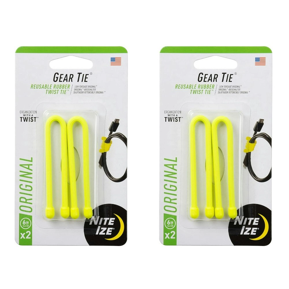 8pc Nite Ize 6in Rubber Gear Tie Reusable Wire Twist Cable Organiser Pack Yellow