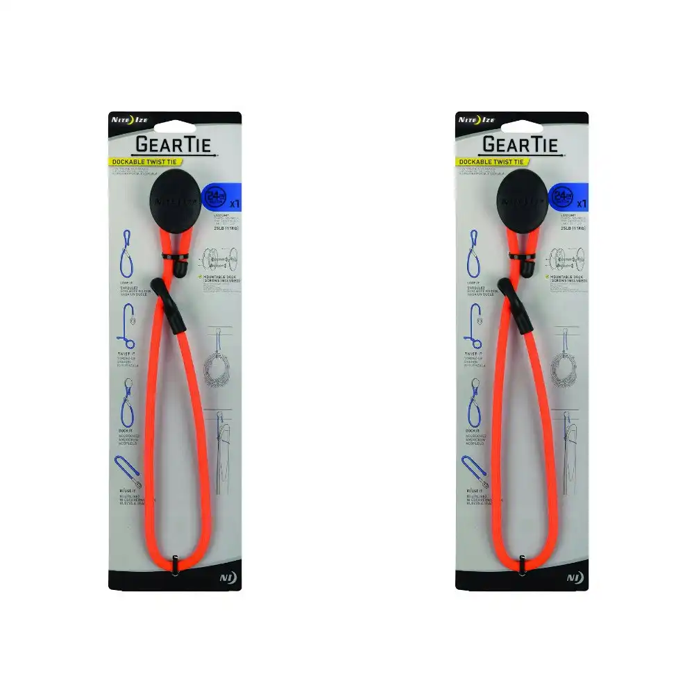 2x Nite Ize Blaze 24in Gear Tie Dockable Rubber Cable Reusable Organiser ORNG