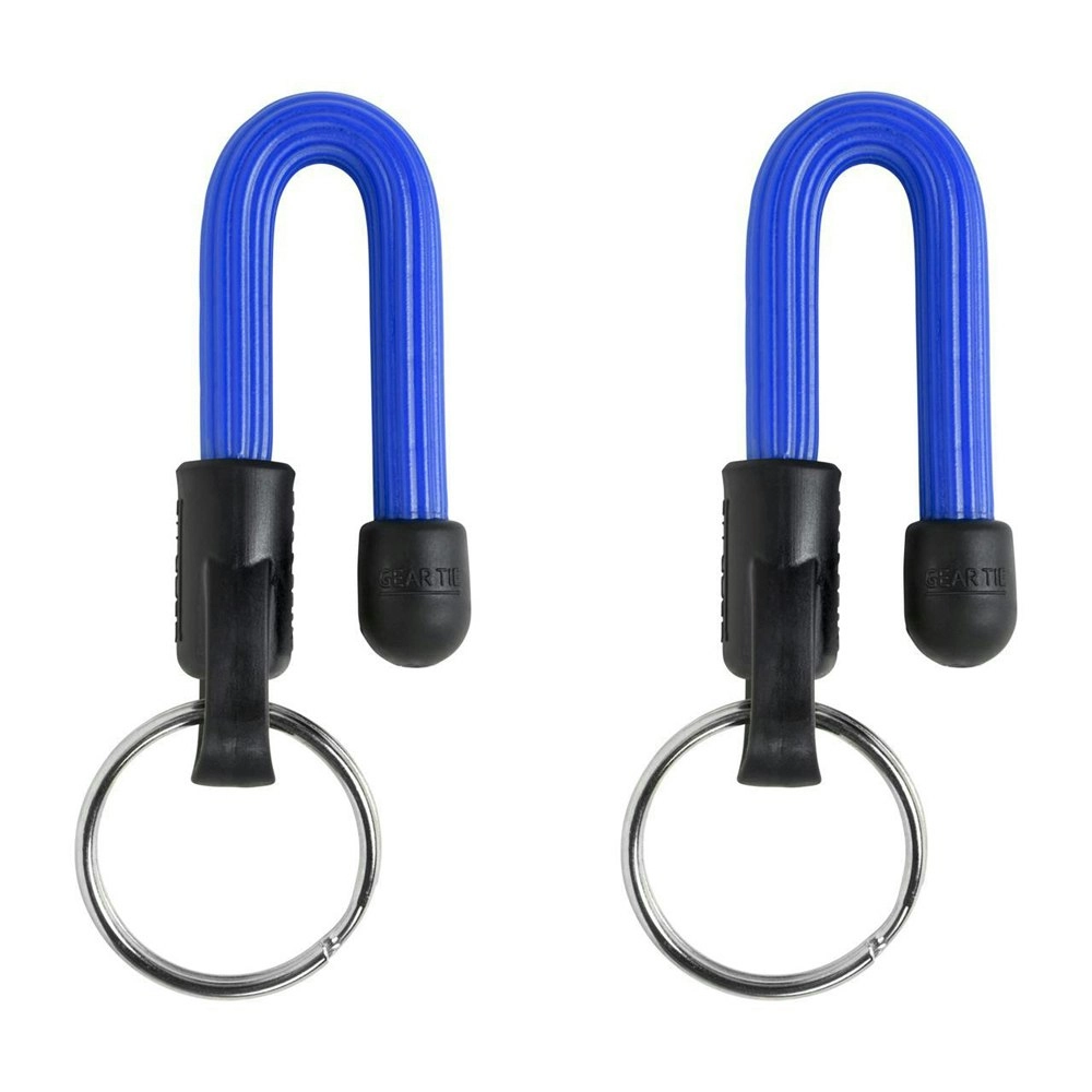 2x Nite Ize 14cm Reusable Rubber Twist Gear Tie Keyring Hanging Key Holder Blue