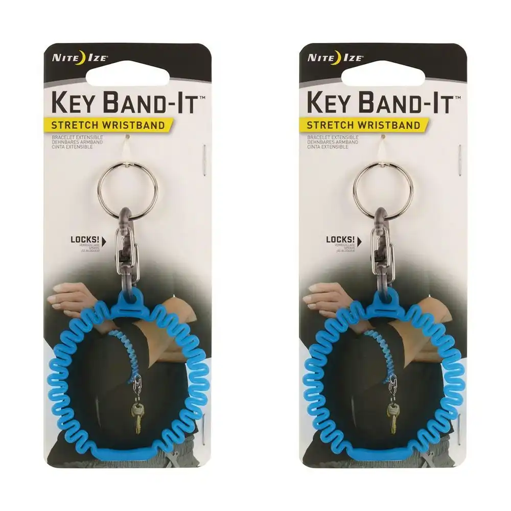 2x Nite Ize Key Band-It Stretch Wristband Keyholder Armband w/S-Biner Blue 6.5cm