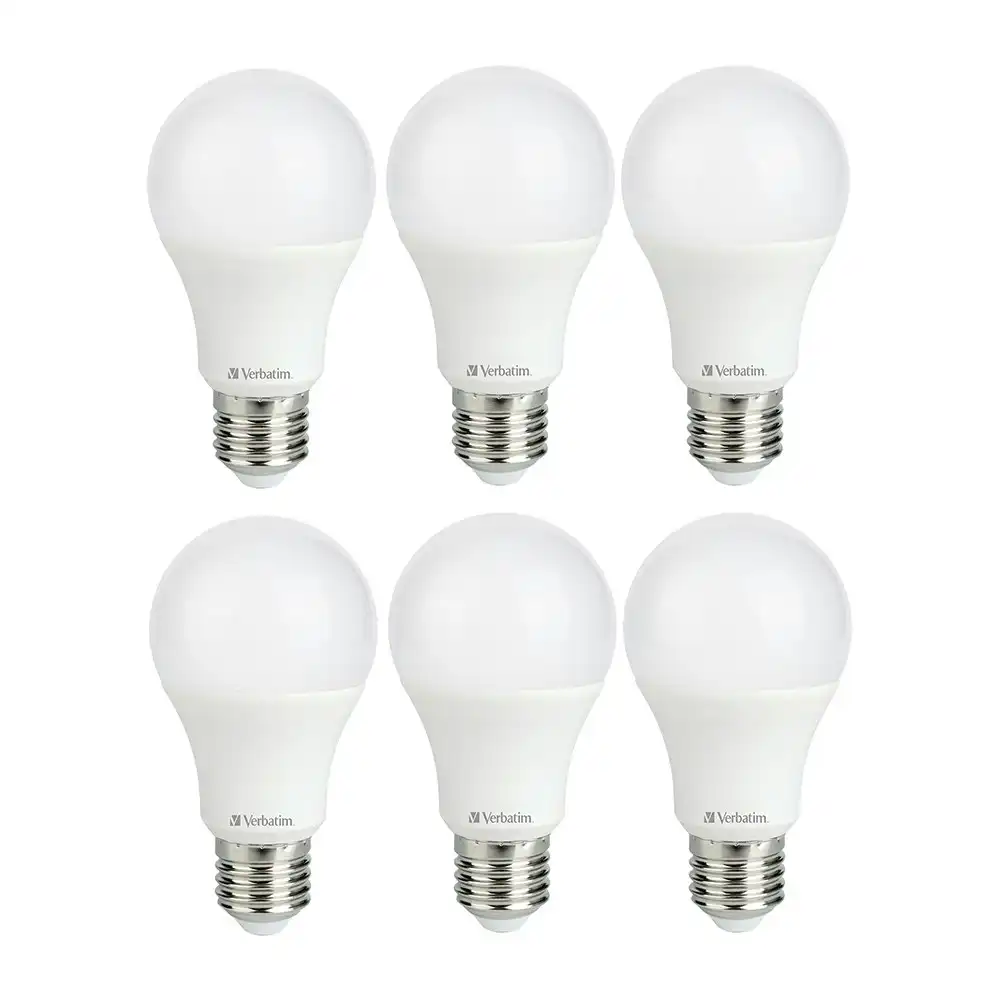 6x Verbatim E27 Screw Cool White Classic A Dimmable Light Globe 8.5W/850lm/4000K