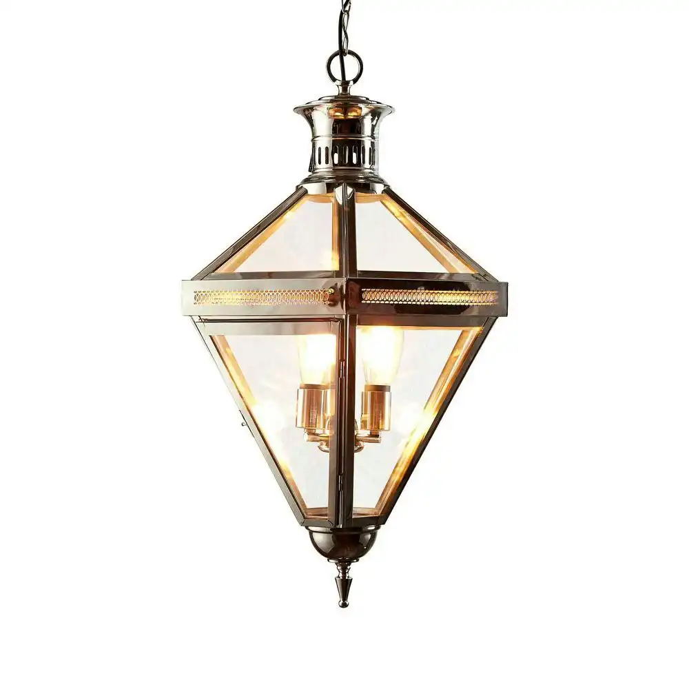 Belle Rockefella Brass/Glass Ceiling Pendant Light 71cm Hanging Room Lamp Nickel