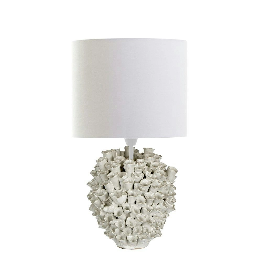 Belle Londolozi Ceramic Table Lamp w/ Linen Shade 34cm Bedside Night Light Cream