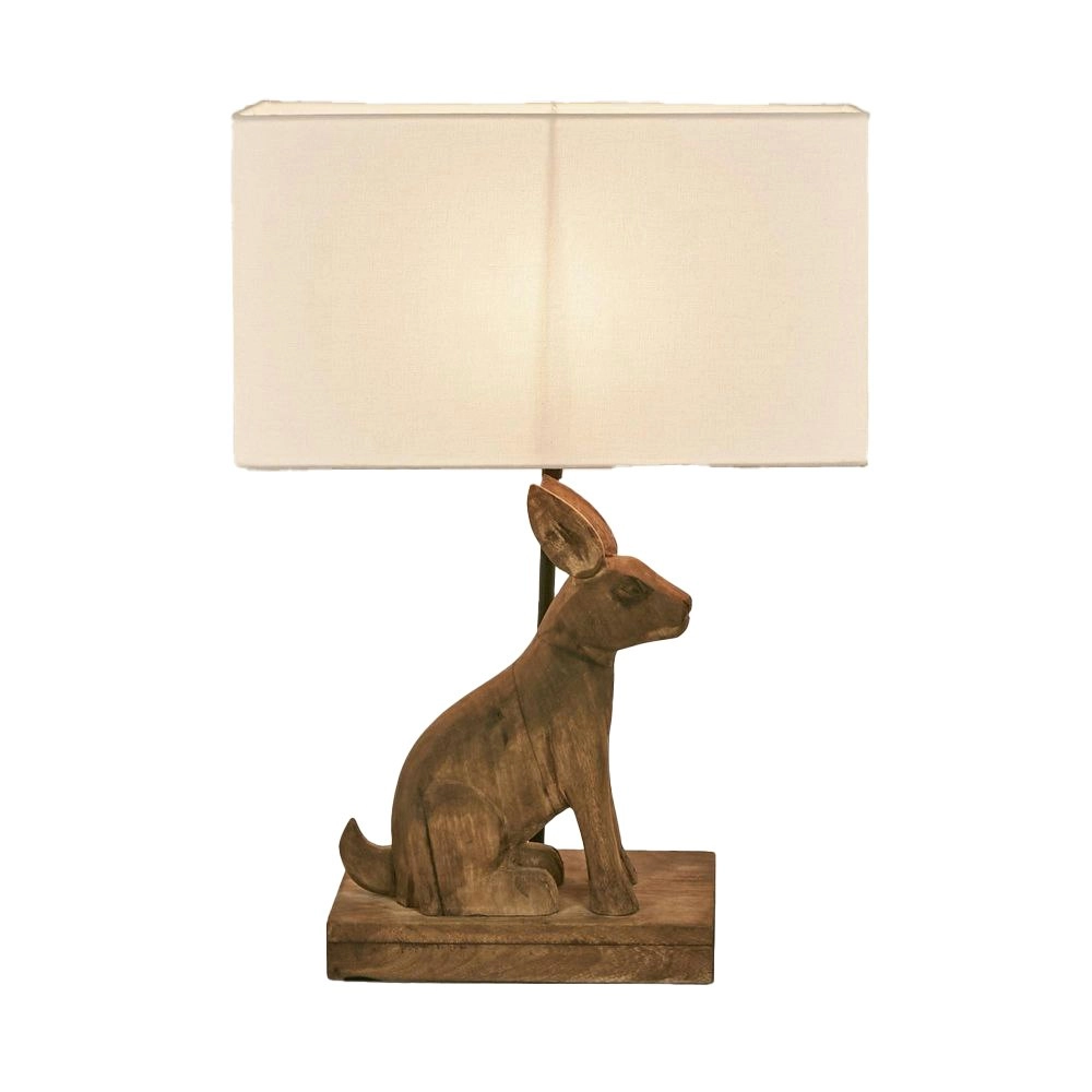 Belle Simon Table Lamp w/ TImber Rabbit Base 35cm Bedside Night Light Dark NATRL