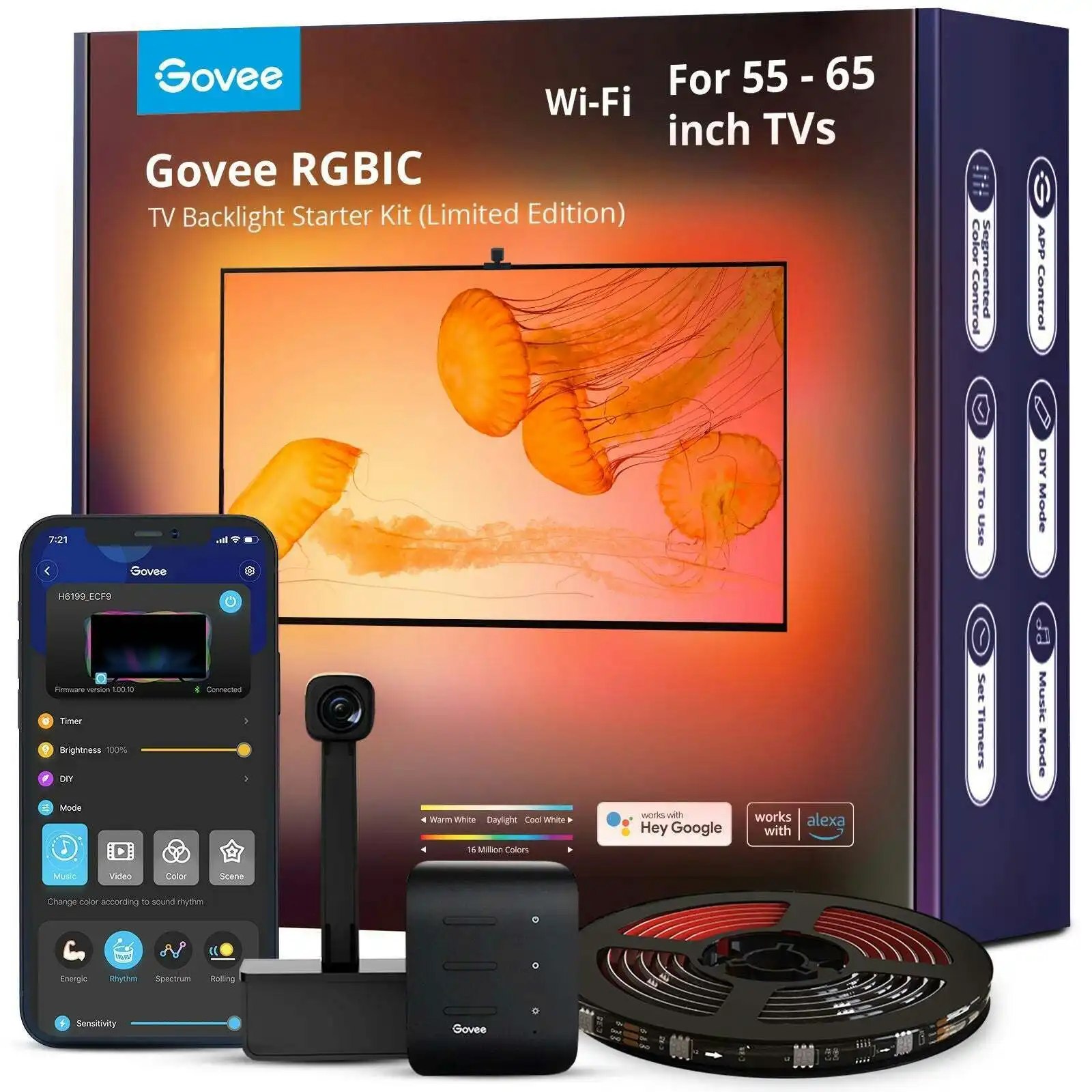 Clever Gear Govee RGBIC WiFi Smart Backlight Strip Starter Kit For 55-65" TV