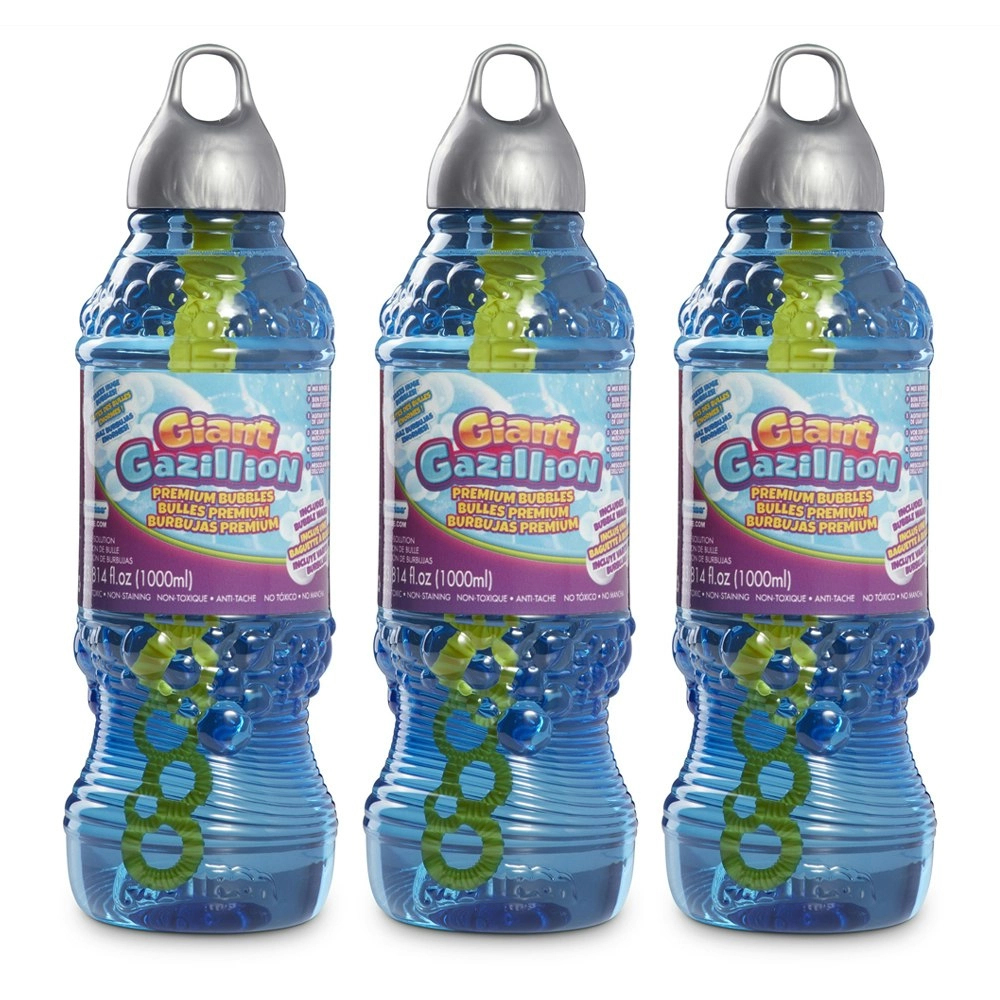 3PK Gazillion 1L Bubbles Blowing/Blower Giant Blue Solution w/Wand Kids Toy 3+