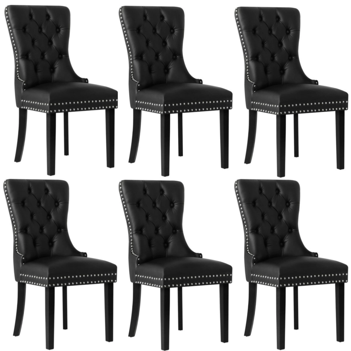 Oikiture 6x Dining Chairs Upholstered French Provincial Tufted PU Leather Black