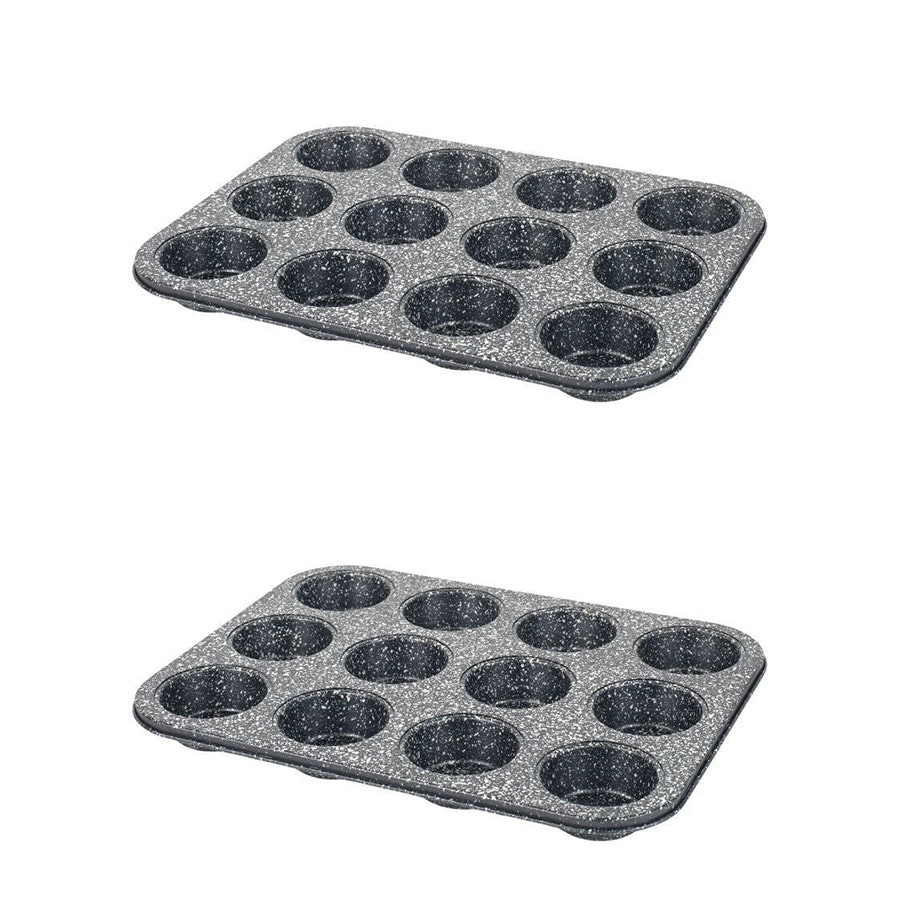 2x Salter Silver Megastone 12 Cup Muffin Food Cooking/Baking Pan Carbon Steel