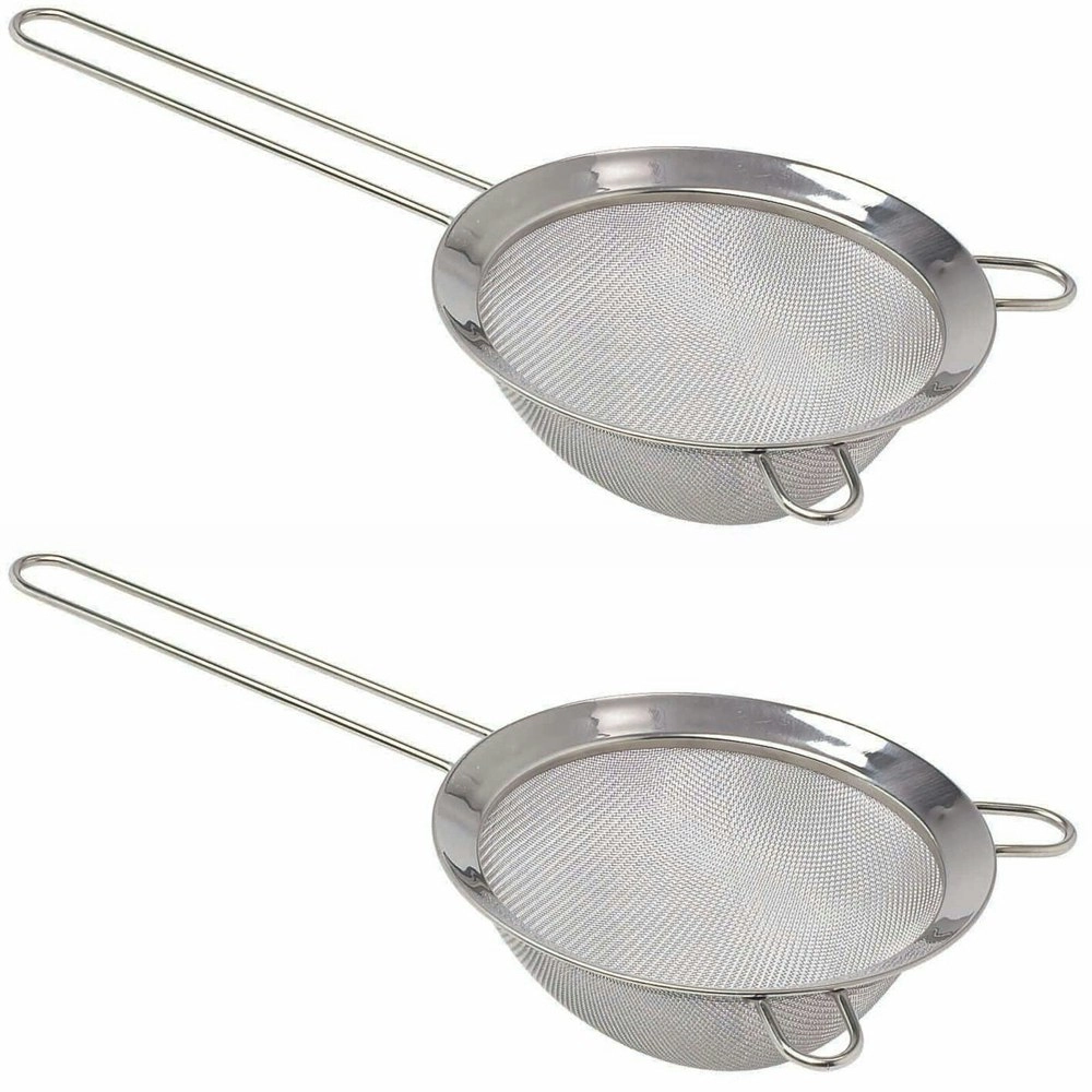 2x Cuisena Stainless Steel 20cm Strainer Pasta/Fruit Drainer w/ Long Handle SLV