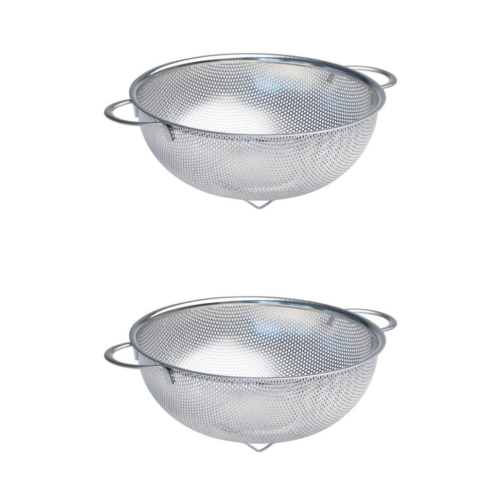 2x Cuisena Perforated 22cm Stainless Steel Colander Strainer Basket w/Handle SLV