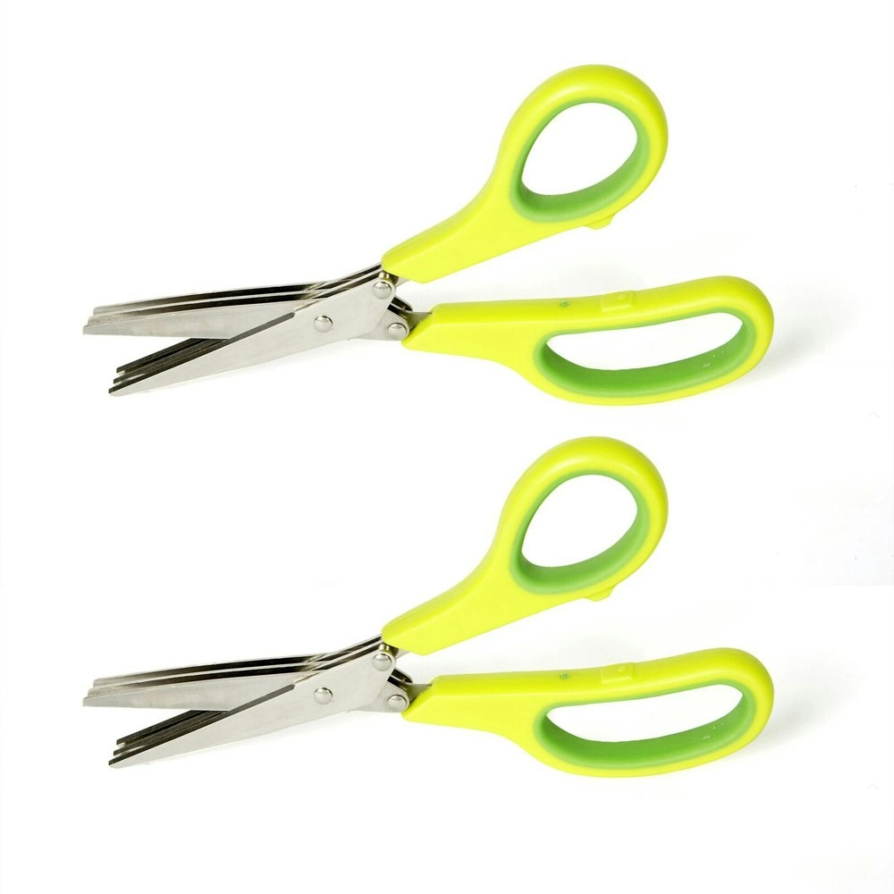 2x Cuisena 3-Blades Stainless Steel Herb Scissors Kitchen Cutting Shears Green