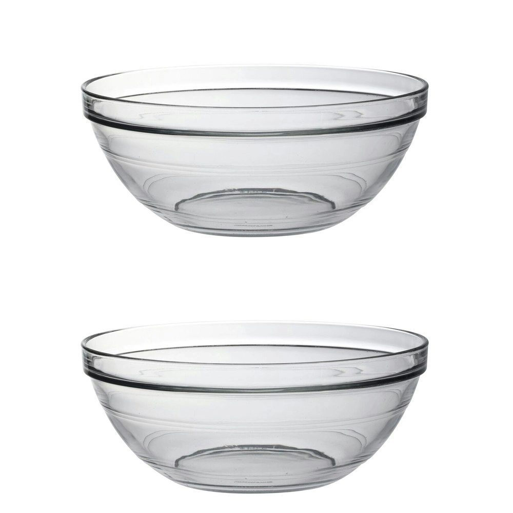 2x Duralex Lys 23cm/2.4L Stackable Glass Dish Bowl Round Serving Tableware Clear