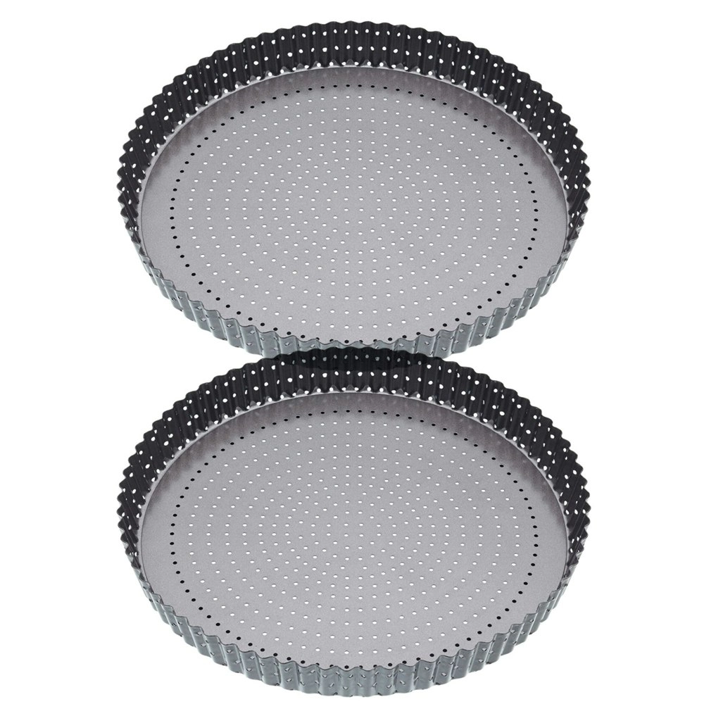 2x MasterCraft Crusty Bake 30cm Loose Base Non-Stick Round Flan Quiche Pan Black