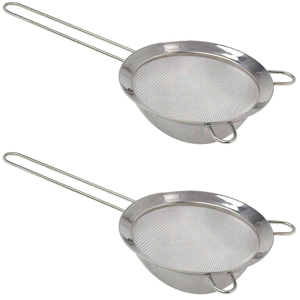 2x Cuisena Stainless Steel 18cm Strainer Pasta/Fruit Drainer w/ Long Handle SLV