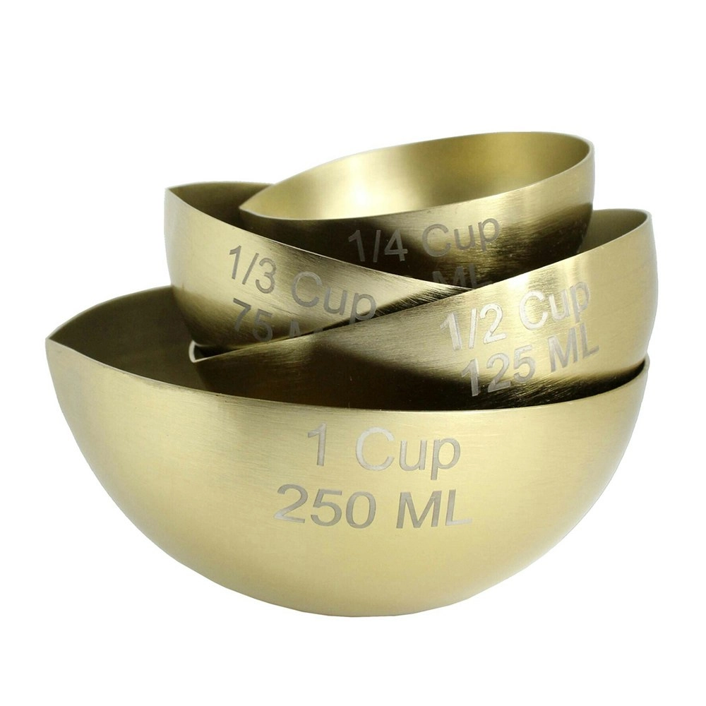 4pc Stainless Steel Measuring Cup/Bowl Home/Kitchen Baking Vessels Set Brass