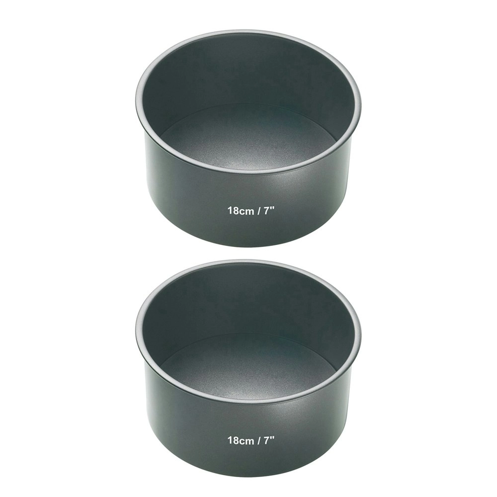 2x MasterCraft 18cm Heavy Loose Base Deep Cake Pan Baking Mould Charcoal Grey