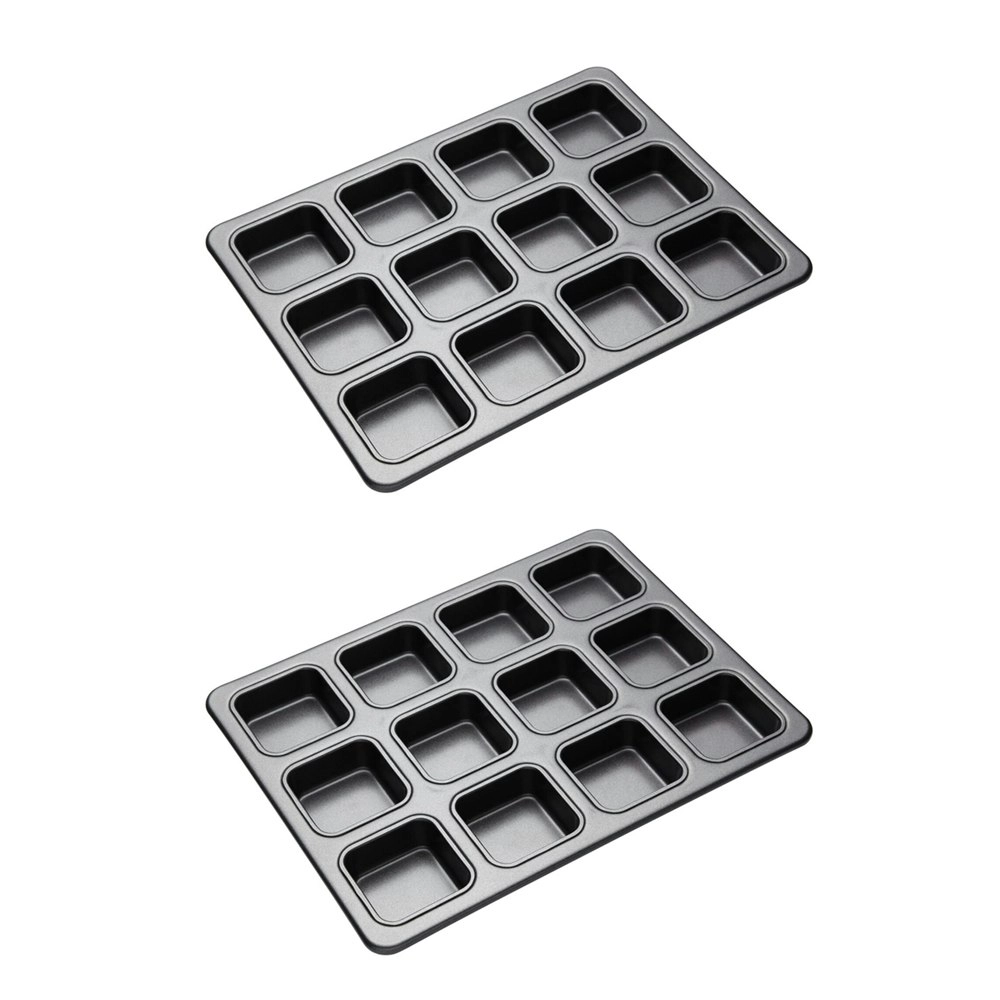 2x MasterCraft 34x26cm Heavy Base 12-Cup Non-Stick Square Brownie Pan Baking BLK