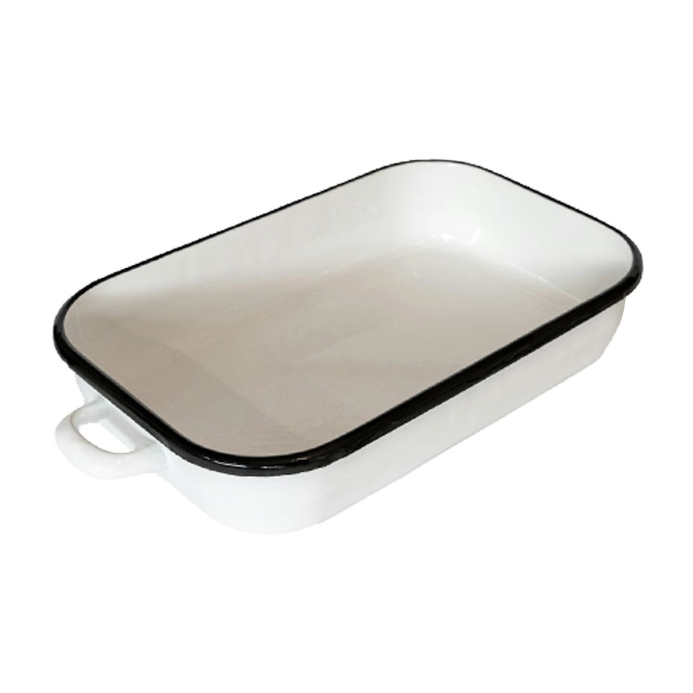 Urban Style Enamelware 3.4L Induction Oven Baking Dish w/ Handles/Blue Rim White