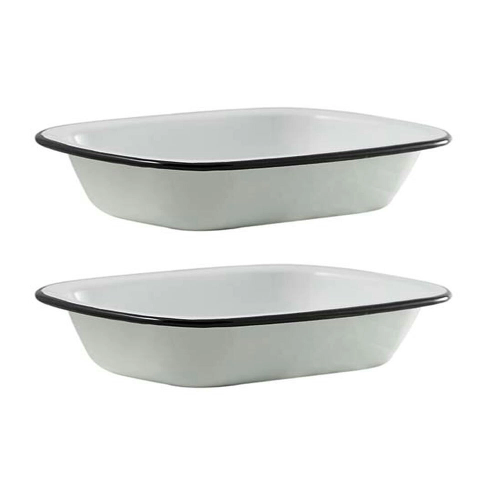 2x Urban Style Enamelware 20cm Pie Dish Rectangle Snack Container w/Black Rim WH