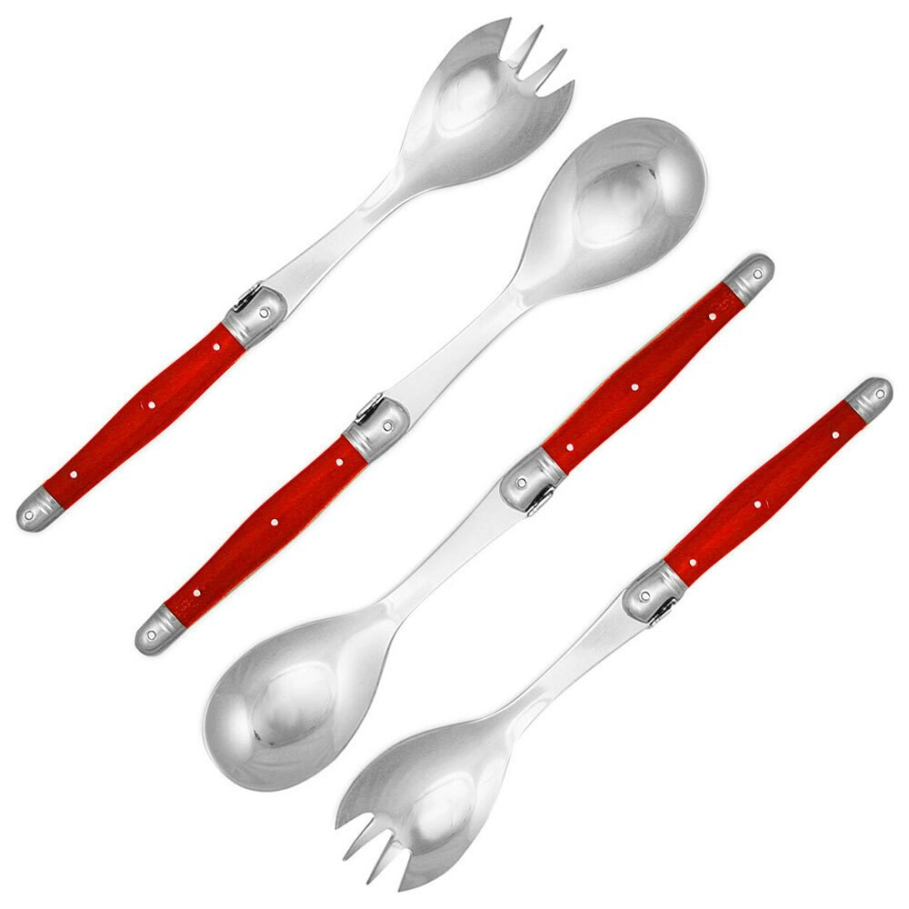 4pc Andre Verdier Laguiole Debutant Salad Serving/Server/Fork/Spoon Set Red