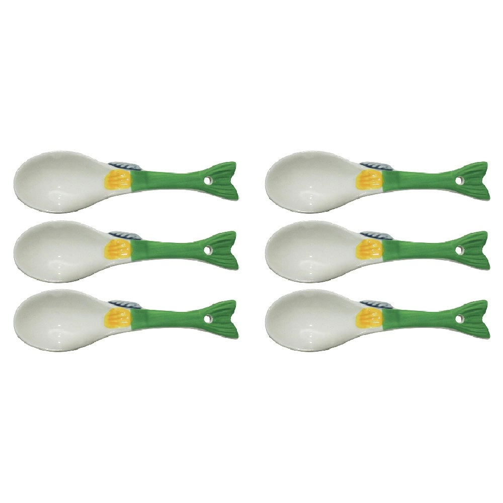 6x Ceramic 13.5cm Fish Oscar Spoon Home/Kitchen Dining Food/Soup Serving Utensil