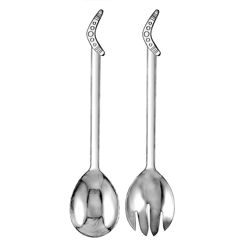 2pc Urban Bush Boomerang Stainless Steel Salad Servers Utensils Cutlery Silver