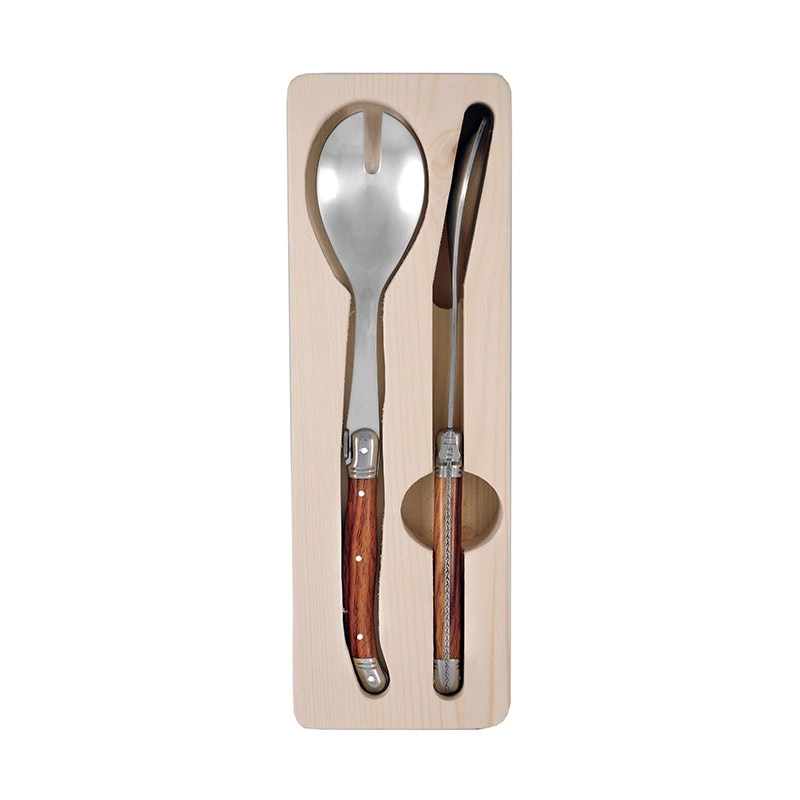 2pc Laguiole Silhouette Stainless Steel 28.5cm Salad Server Set Utensils Wooden