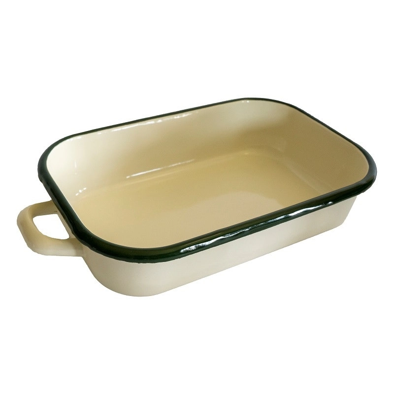 Urban Style Enamelware 3.4L Baking/Serving Dish Rectangle w/ Green Rim Cream