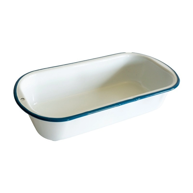 Urban Style Enamelware 1.6L Loaf Tin Baking Tray Serving Dish w/ Blue Rim White