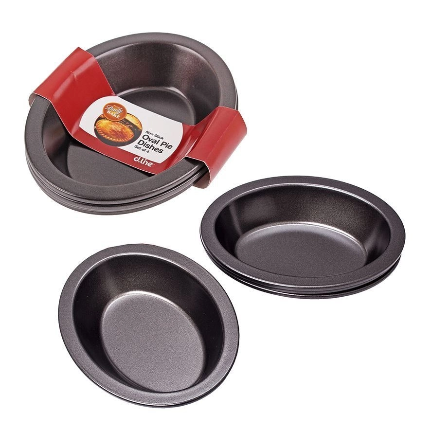 4pc Daily Bake Non Stick Oval Pie Dish 14x10cm Baking Tin Mould Cup Bakeware