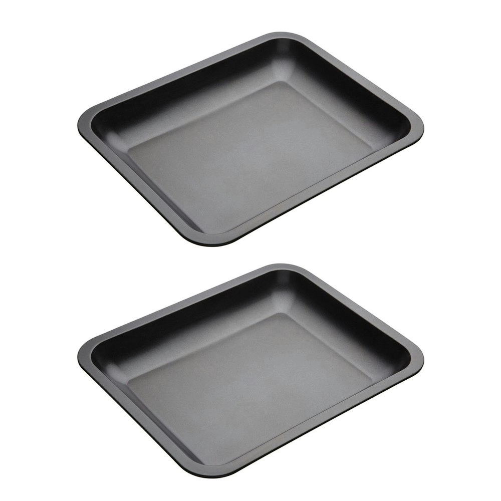 2x MasterCraft 39x31cm Heavy Base Non-Stick Roasting Pan Baking Tray Large Black