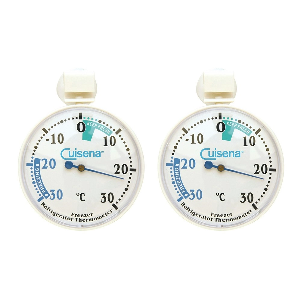 2x Cuisena Hanging Plastic Fridge & Freezer Thermometer Temperature Round White