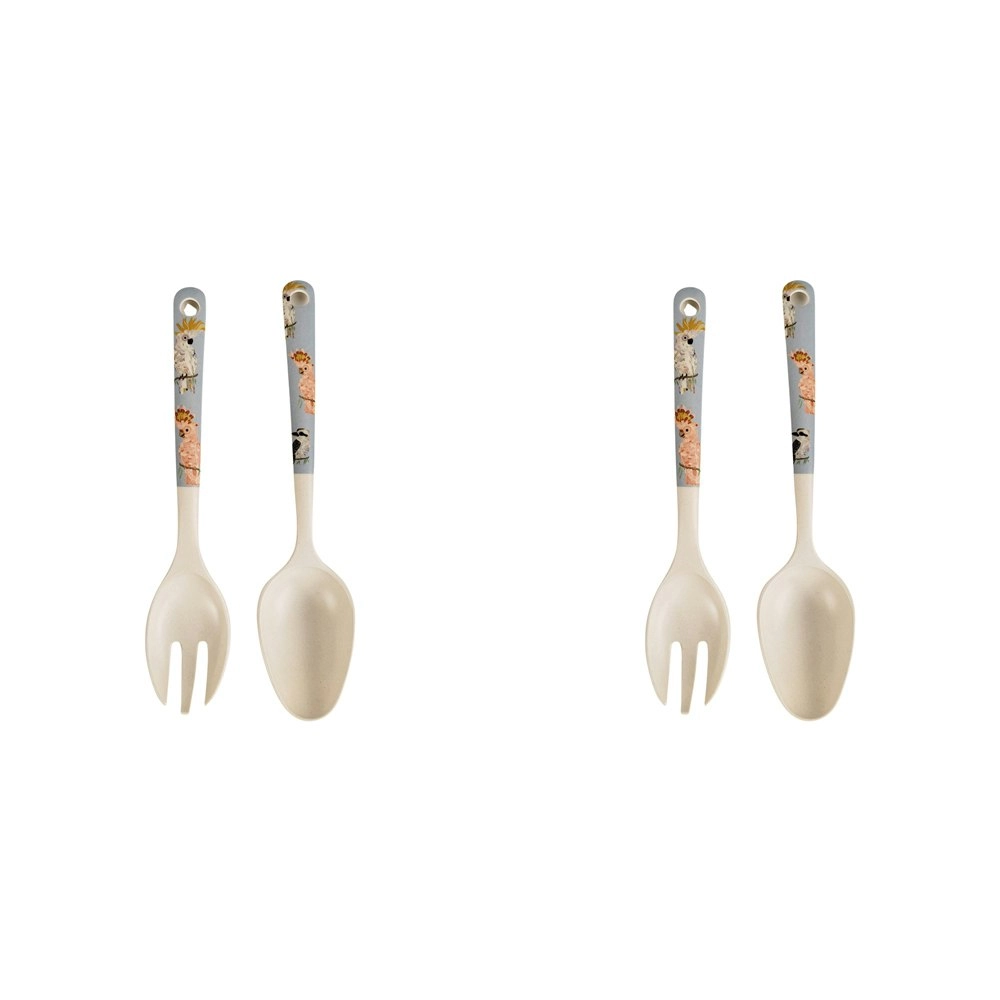 2x 2pc Urban FB Aus Birds 24cm Bamboo Fibre Spoon/Fork Salad Servers Utensil Set