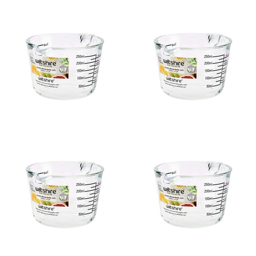 4PK Wiltshire Essential Kitchen Cookware/Bakeware Glass Measuring Jug 250ml