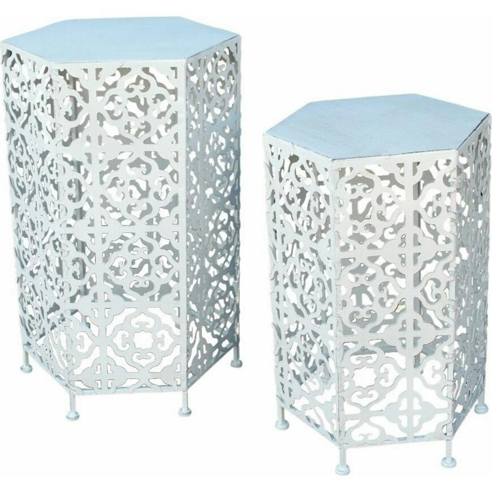 2PK Metal Moroccan 57/47cm Display Table Home/Office Room Furniture Round White