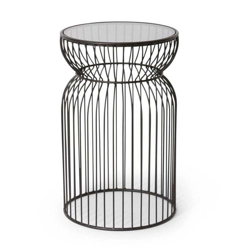 E Style Huxley 61cm Metal/Glass Tall Side Table Round Home Furniture Black