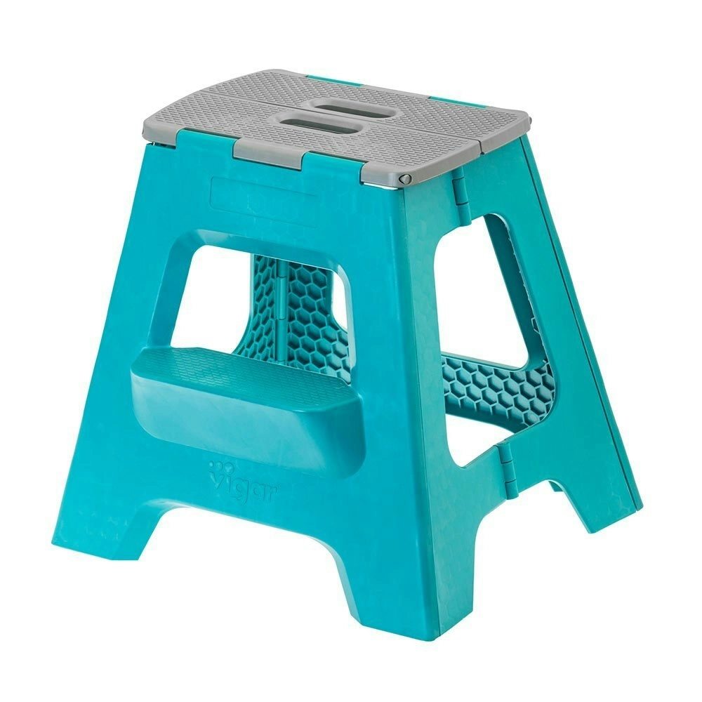 Compact 40cm 2 Step Plastic Foldable Stool/Chair Portable Non-Slip Turquoise