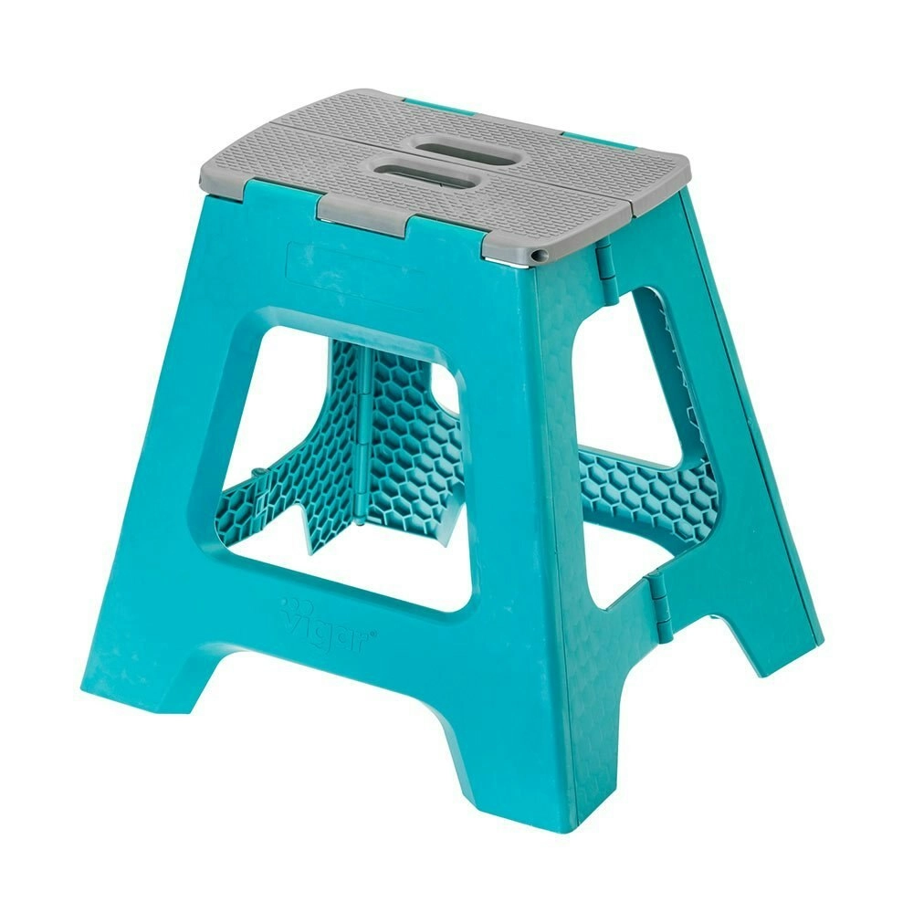 Vigar Compact 40cm Plastic Foldable Stool Non Slip Top Portable Step Turquoise