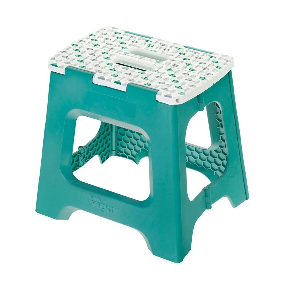 Vigar Compact Foldable 32cm Plastic Step Stool Outdoor/Kitchen Chair Geom on Top