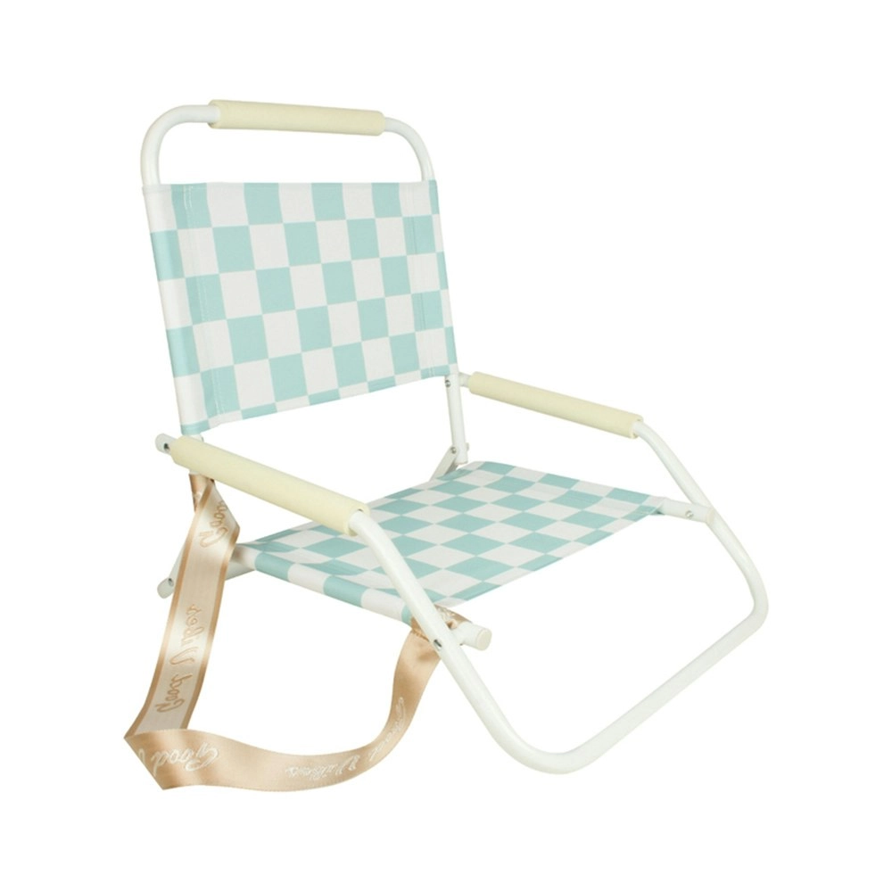 Good Vibes Foldable 60x58cm Beach Chair Outdoor Seat w/ White Frame Sage Check