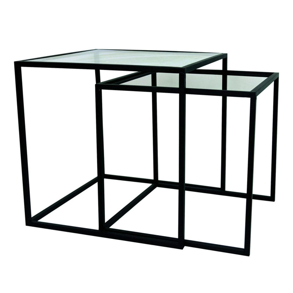 2pc Maine & Crawford Carter Minimal Metal Side Table Set Home Furniture Black