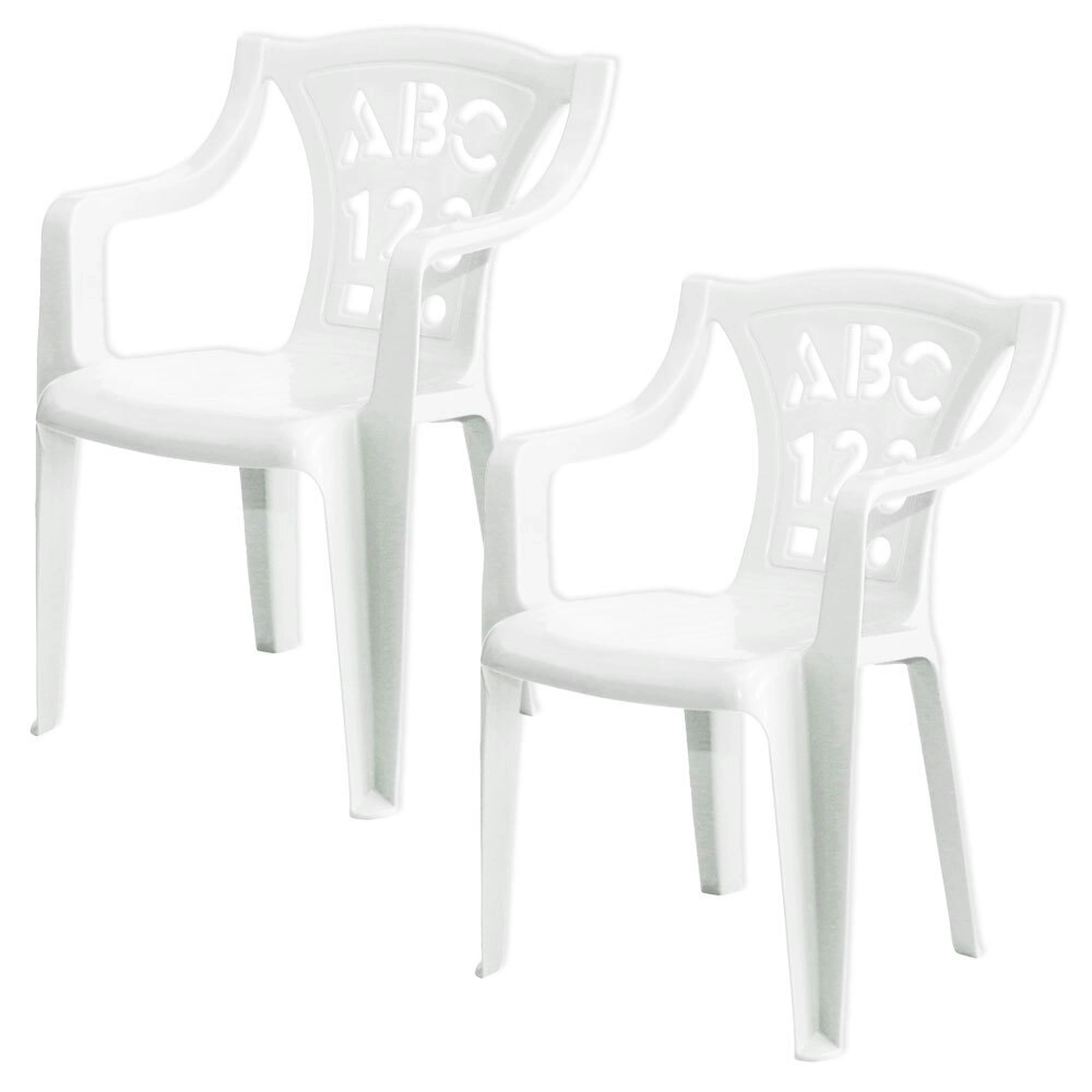 2PK Tuff Play Children's Alphabet Stackable Plastic Chair - Primary White 2-6Y