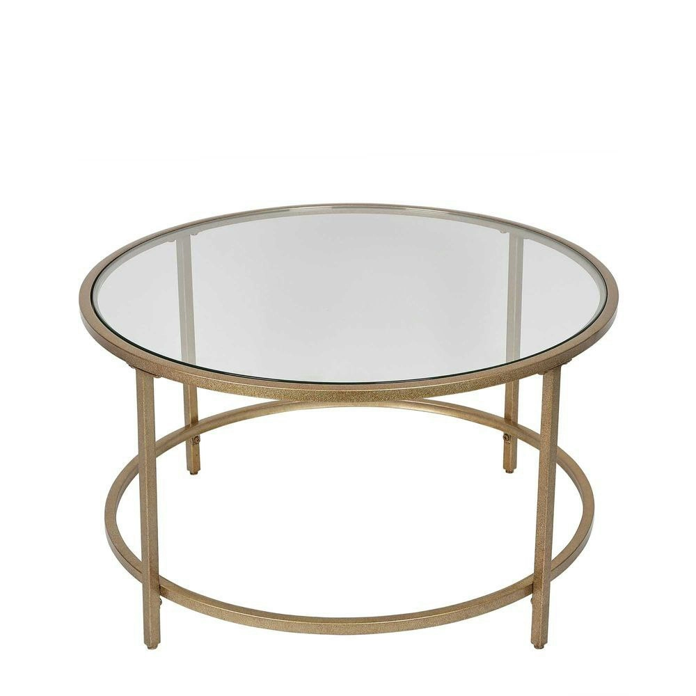 Belle Maleny Coffee Table Metal/Tempered Glass Round Home Furniture 70cm Gold