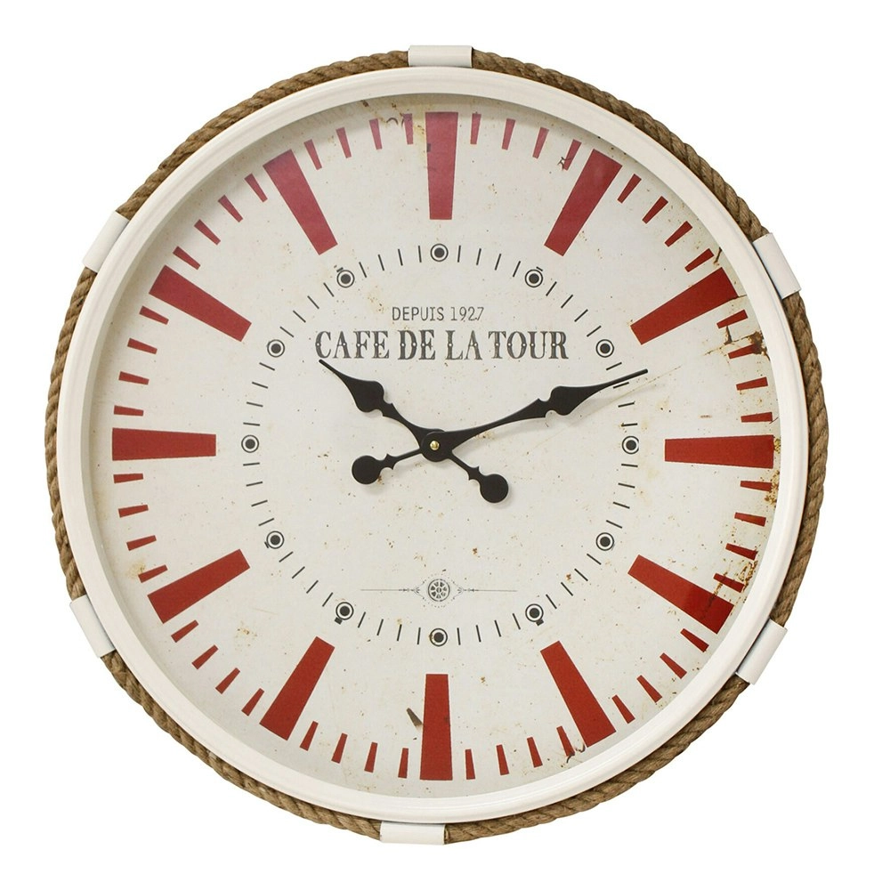 Riviera Rope MDF Glass Metal64cm Wall Clock Round Analogue Home Decor Red/White