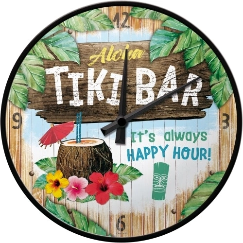 Nostalgic Art 30cm Tiki Bar Round Metal Frame Quartz Battery Operated Wall Clock