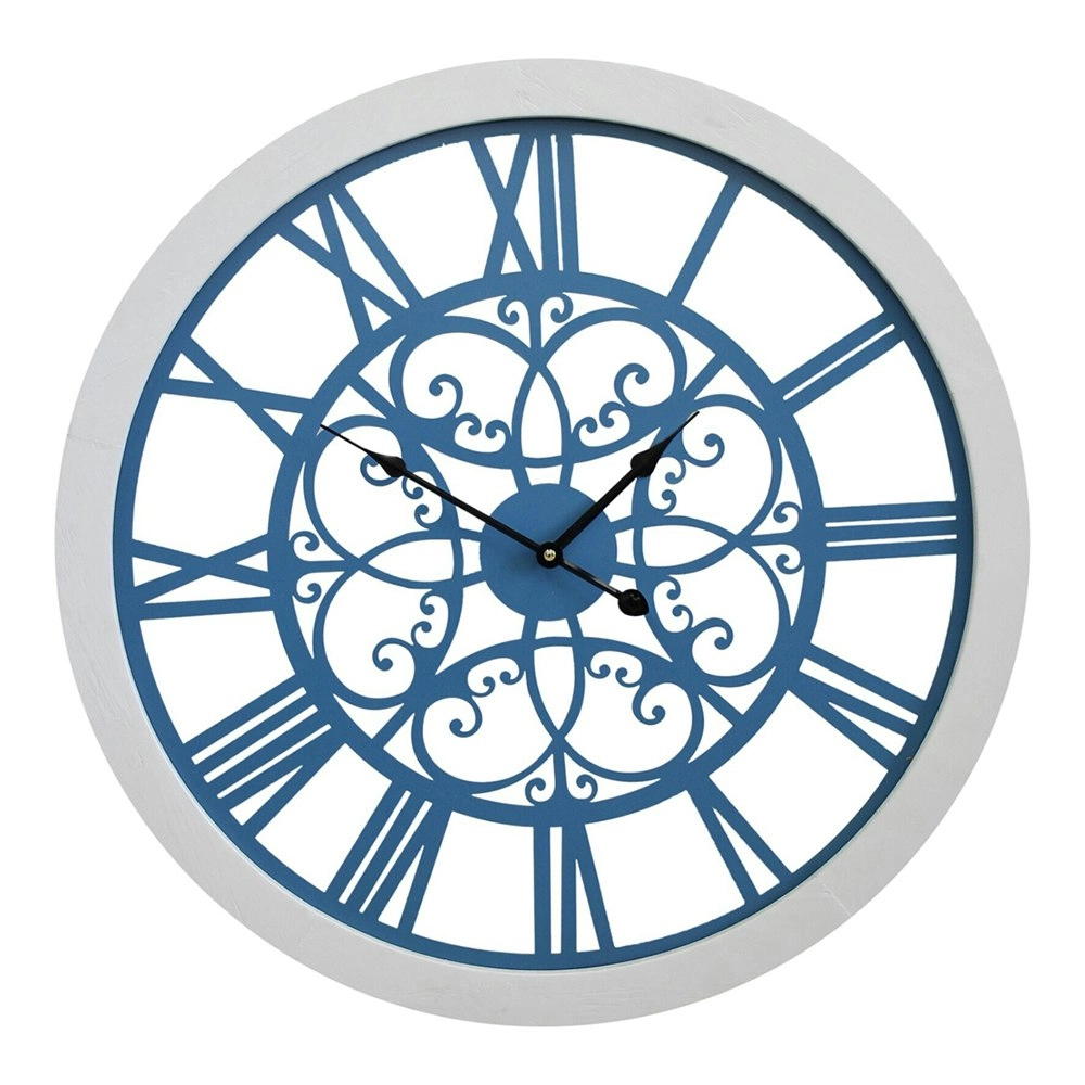 Interior ViewMDF Metal 60cmWall Clock Round Analogue Hanging Decor Blue/White