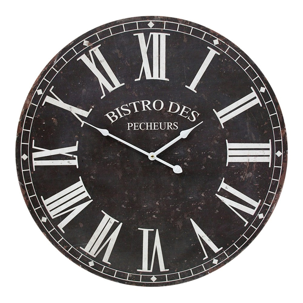 Bistro MDF 58cm Wall Clock Round Analogue Hanging Home/Office Room Decor Black