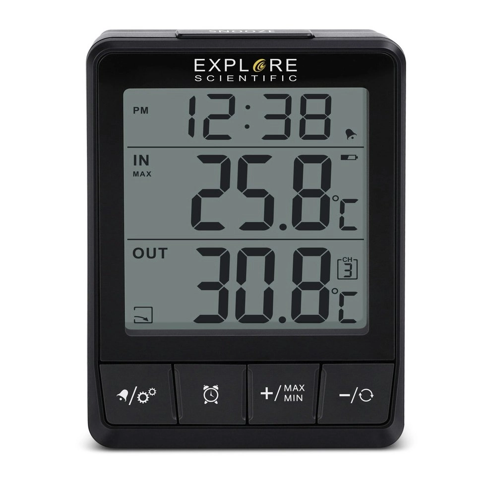 Explore Scientific Indoor/Outdoor 16.50cm Temperature Station w/ Time & Alarm